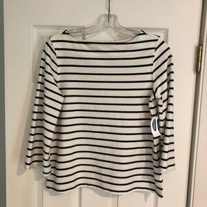 Off-white and Navy Striped Boatneck Top! NEW! XS